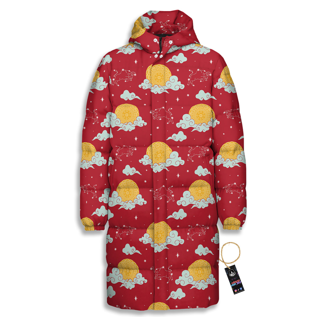 Zodiac Taurus Sky Chinese Year Print Pattern Long Down Jacket