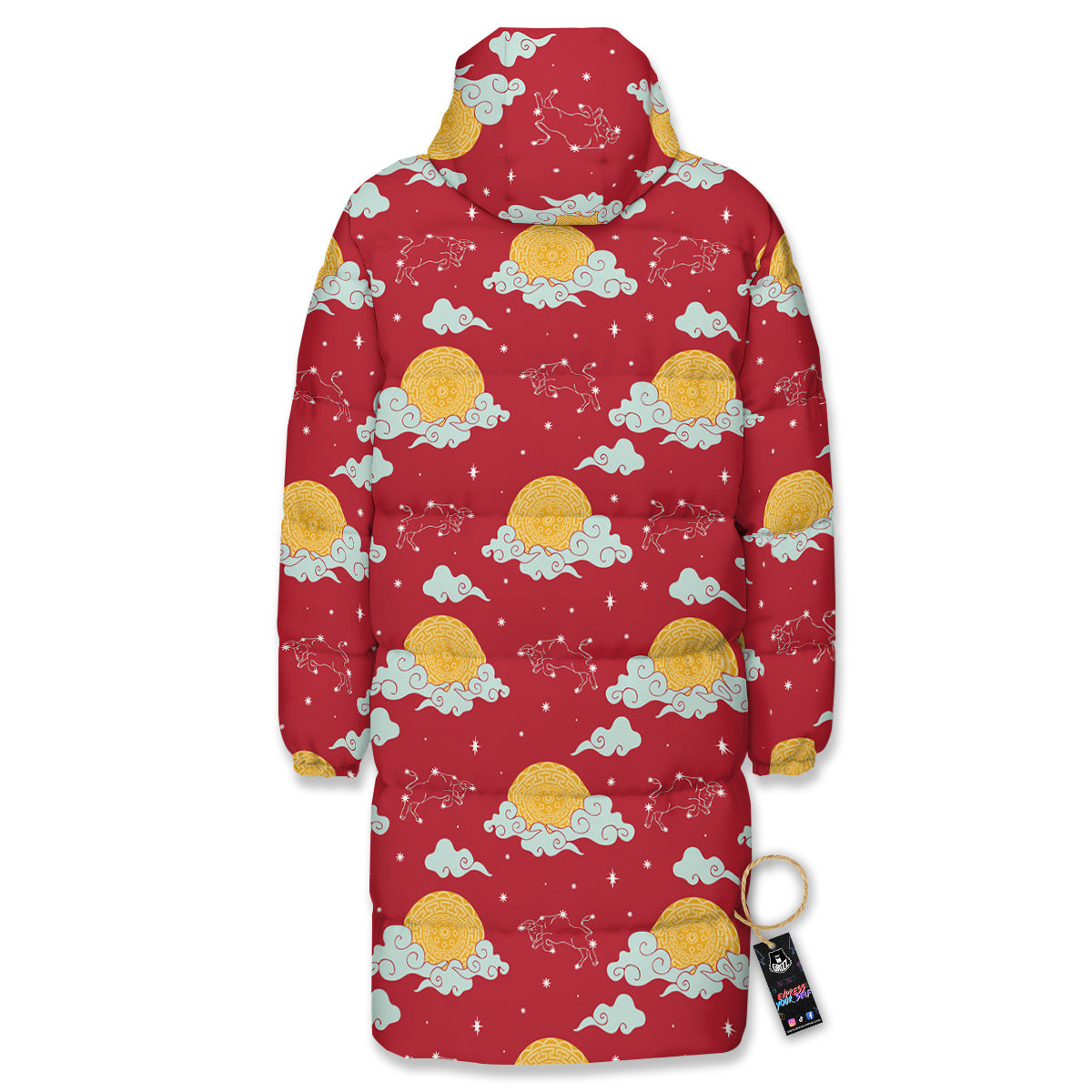 Zodiac Taurus Sky Chinese Year Print Pattern Long Down Jacket