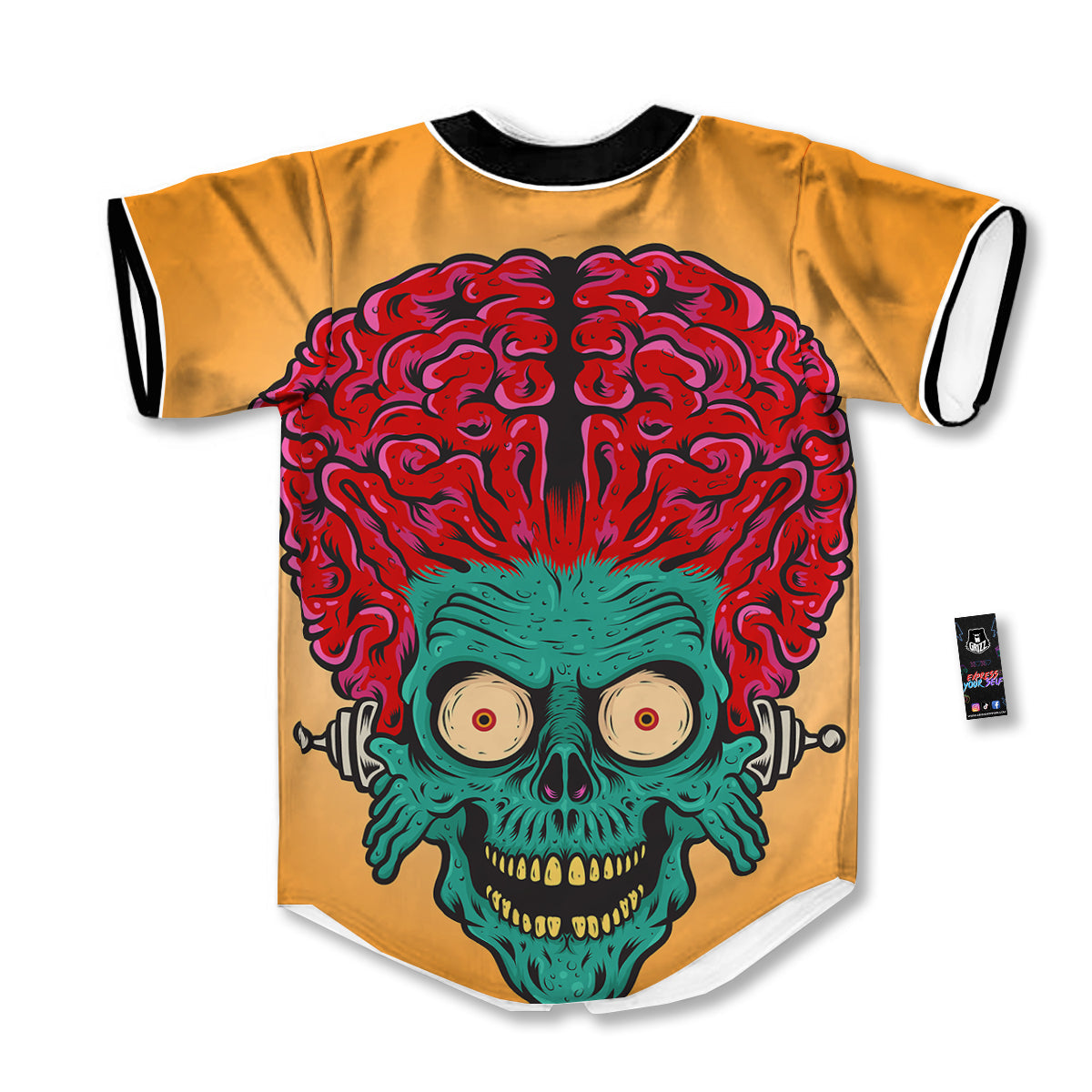 Zombie Big Brain Print Baseball Jersey-grizzshop