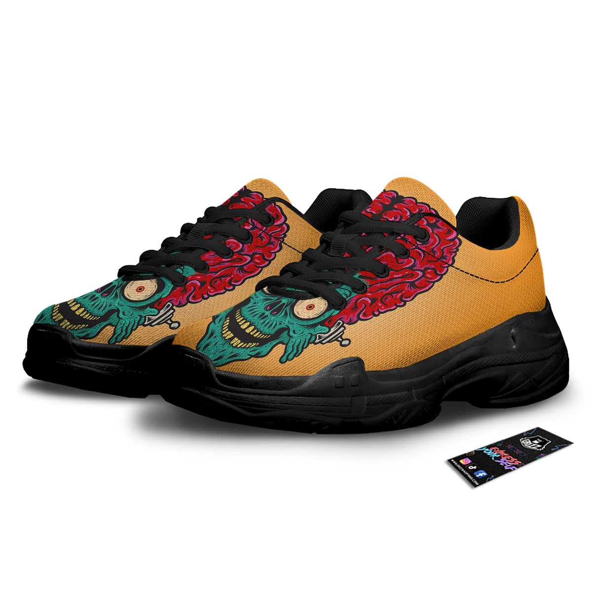 Zombie Big Brain Print Black Chunky Shoes-grizzshop