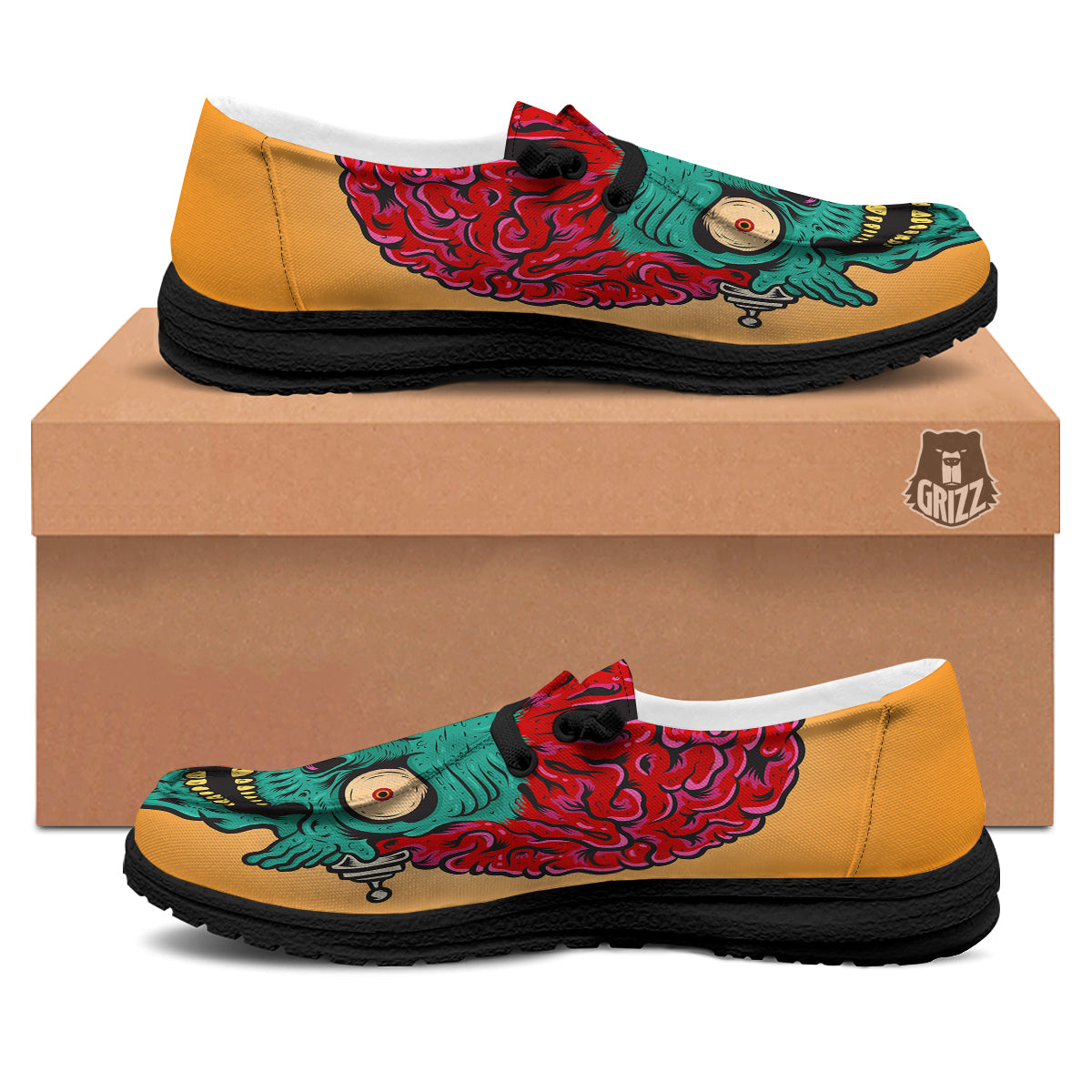 Zombie Big Brain Print Black Loafers-grizzshop