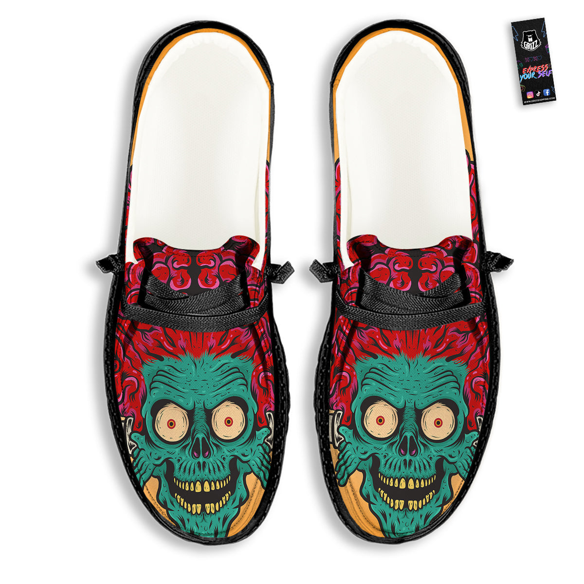 Zombie Big Brain Print Black Loafers-grizzshop