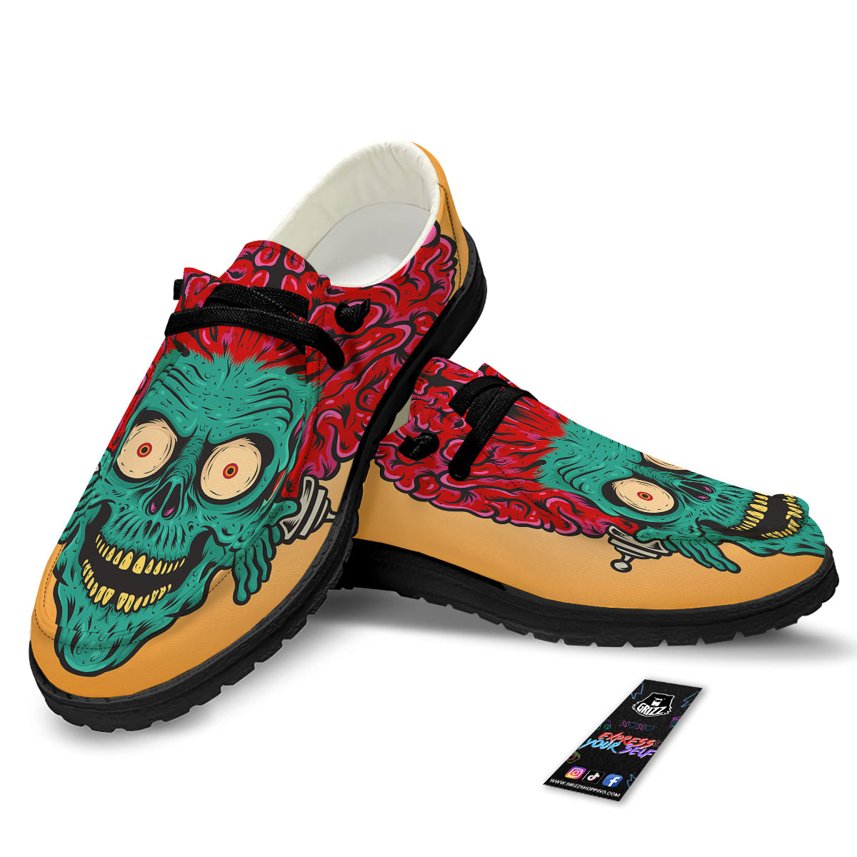 Zombie Big Brain Print Black Loafers-grizzshop