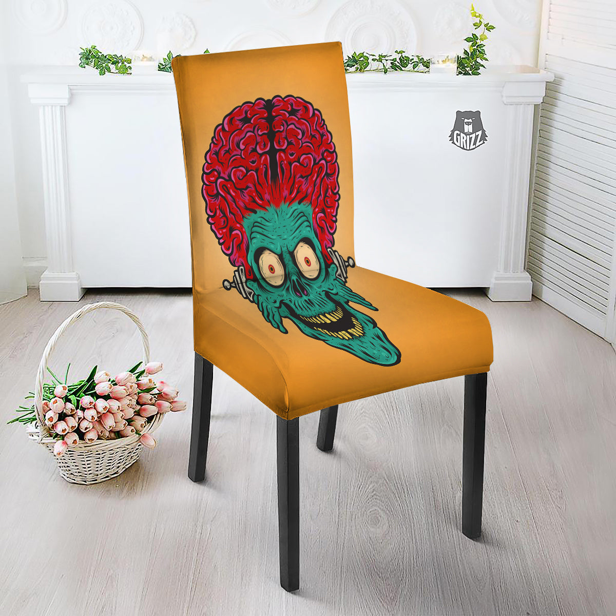 Zombie Big Brain Print Dining Chair Slipcover-grizzshop