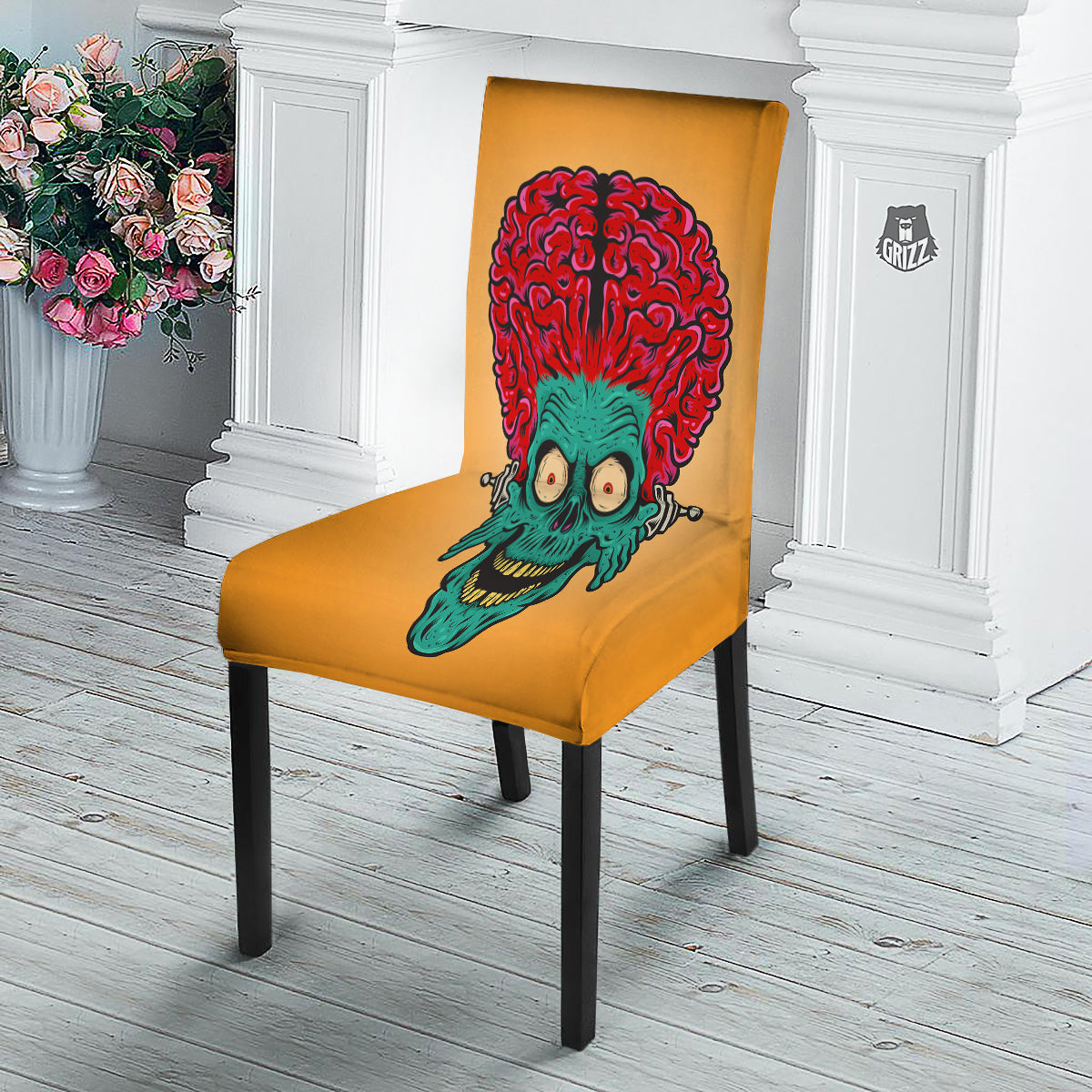 Zombie Big Brain Print Dining Chair Slipcover-grizzshop