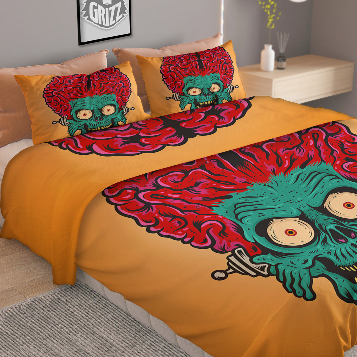 Zombie Big Brain Print Duvet Cover Bedding Set