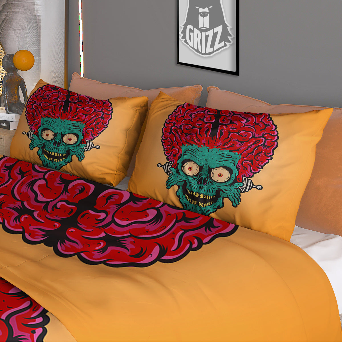 Zombie Big Brain Print Duvet Cover Bedding Set