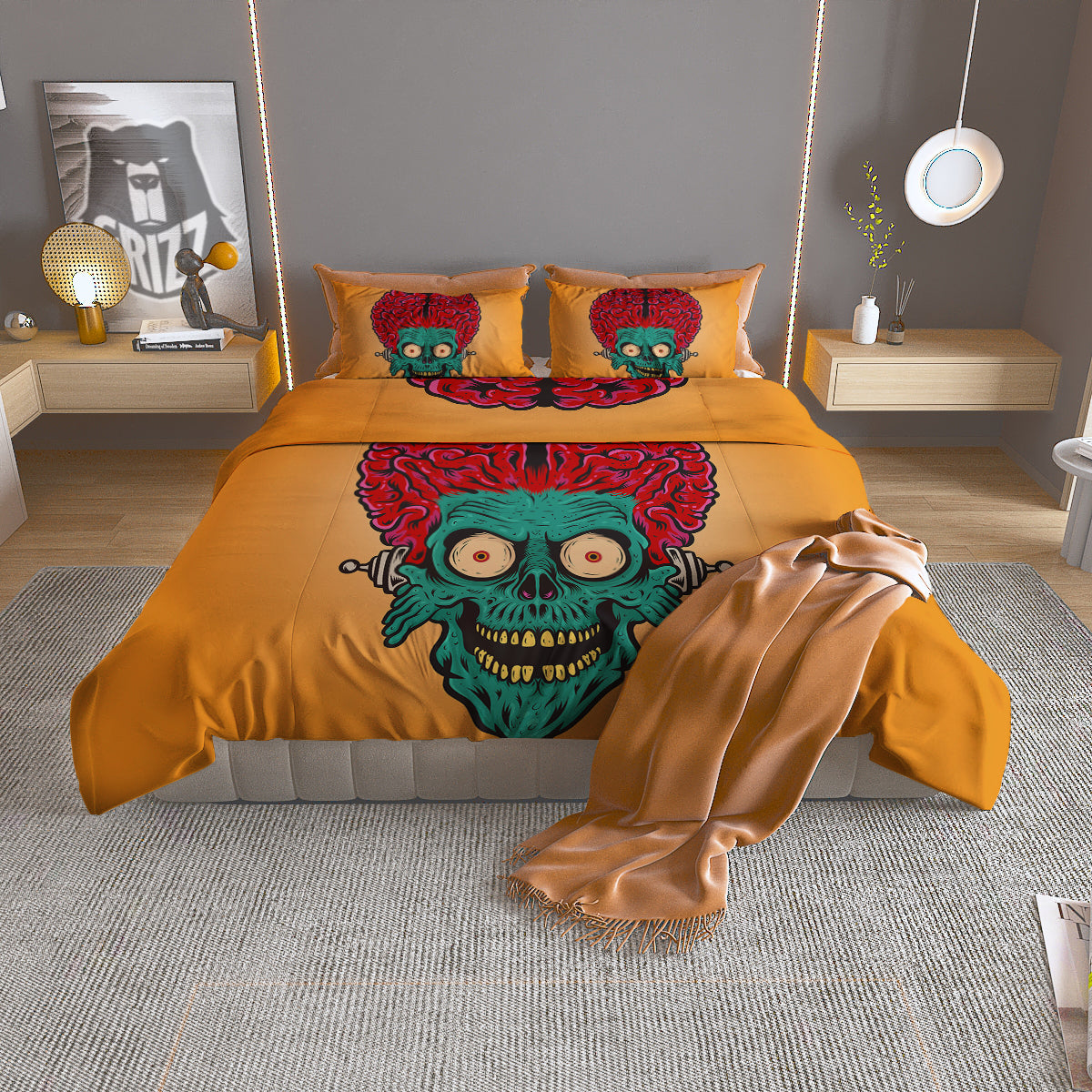 Zombie Big Brain Print Duvet Cover Bedding Set