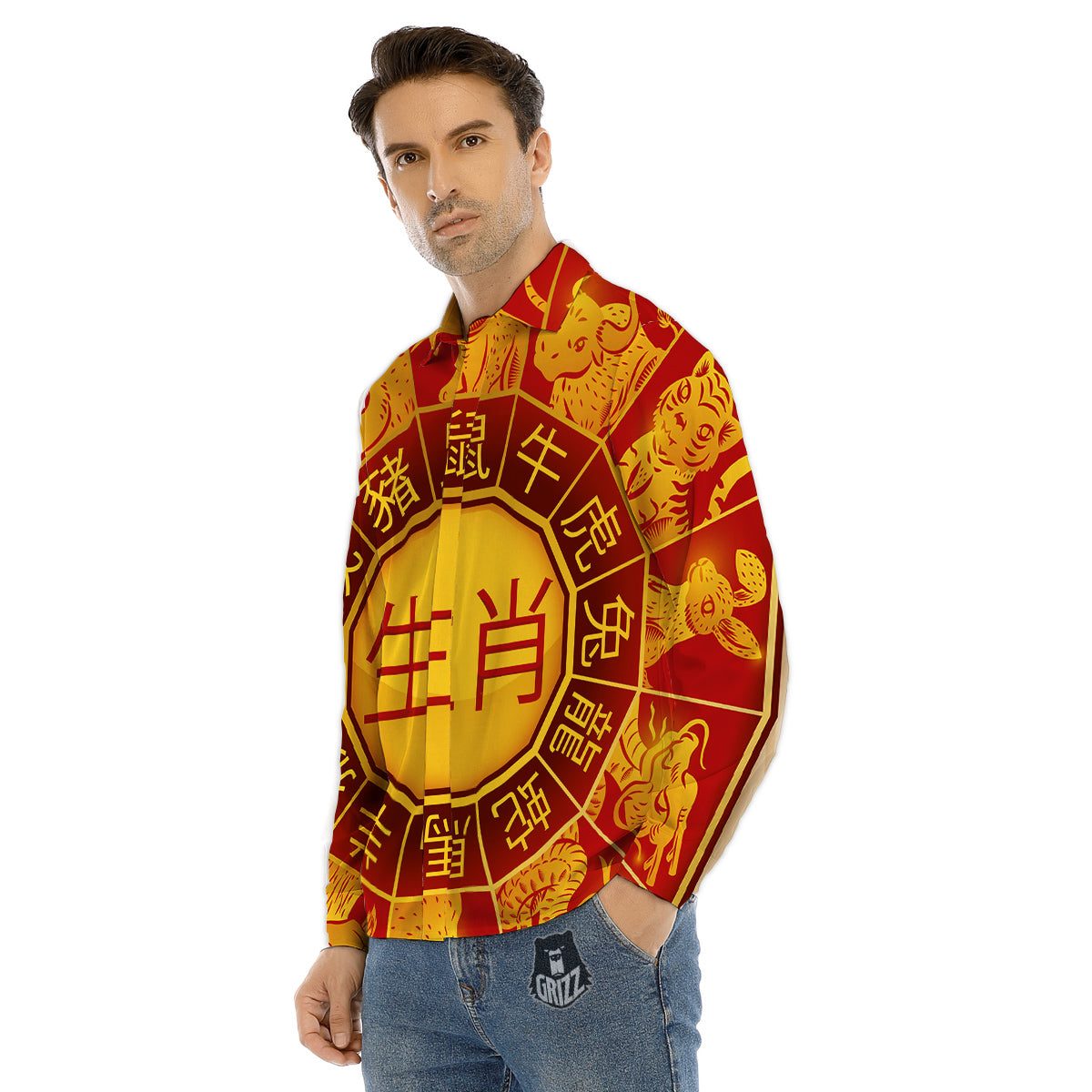Zombie Big Brain Print Men's Dress Shirts-grizzshop