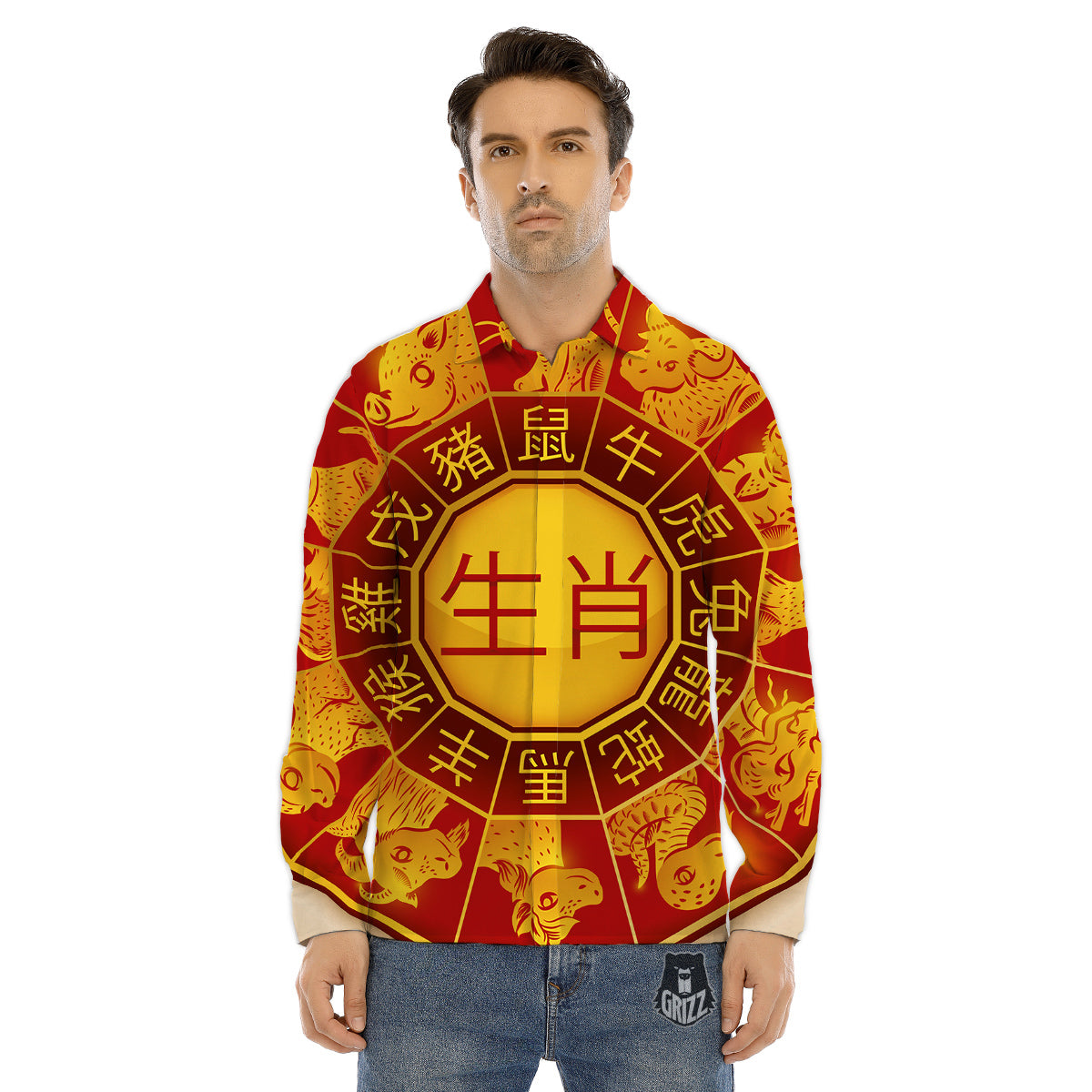 Zombie Big Brain Print Men's Dress Shirts-grizzshop