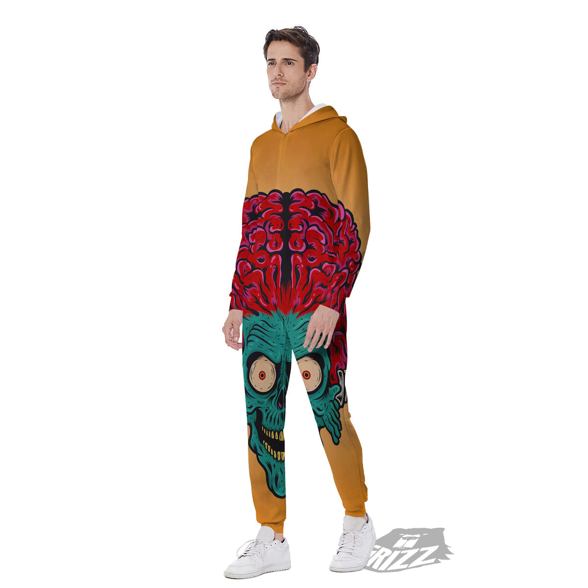 Zombie Big Brain Print Men's Jumpsuit-grizzshop