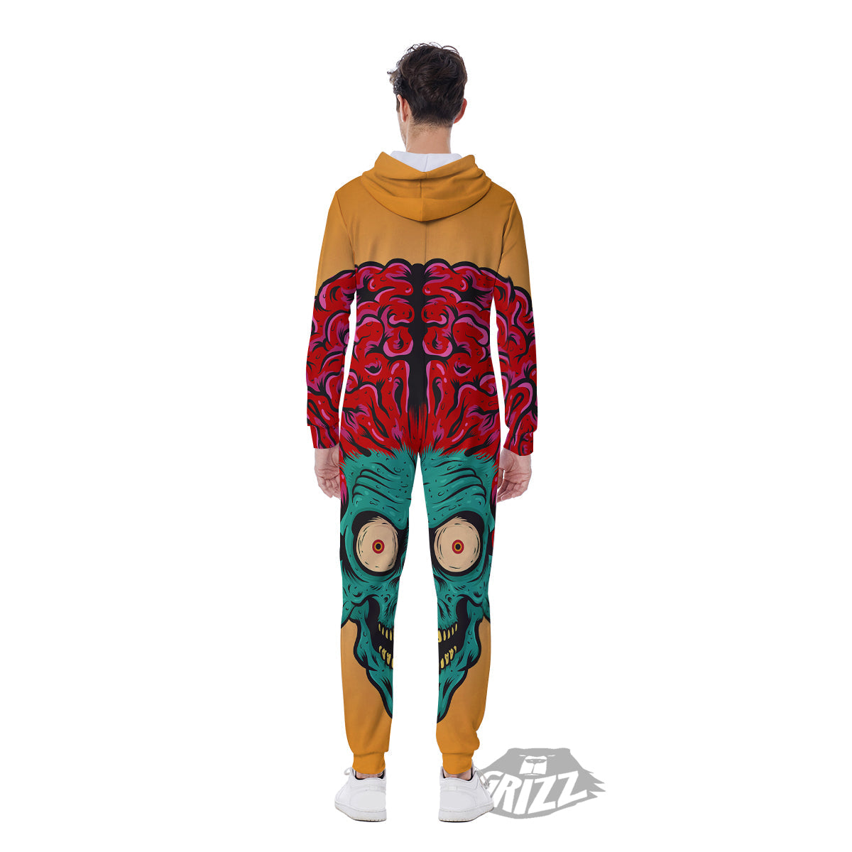Zombie Big Brain Print Men's Jumpsuit-grizzshop