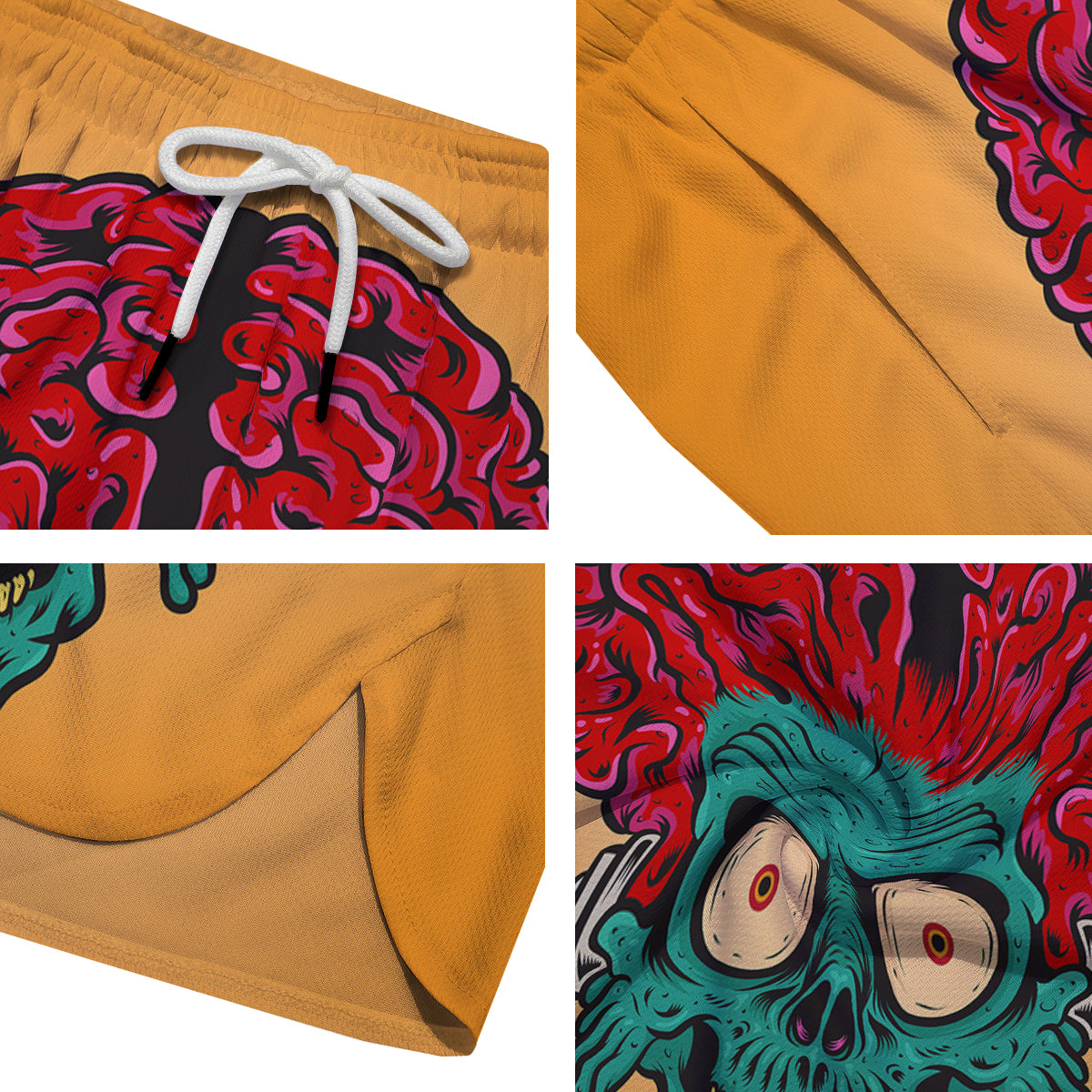Zombie Big Brain Print Men's Running Shorts-grizzshop