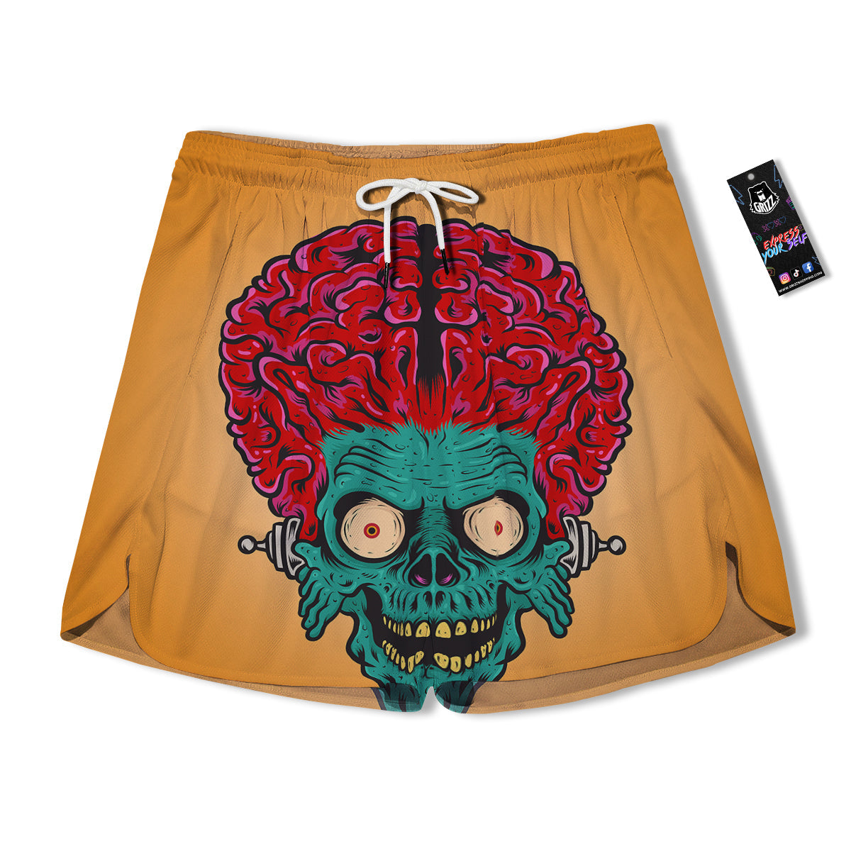Zombie Big Brain Print Men's Running Shorts-grizzshop