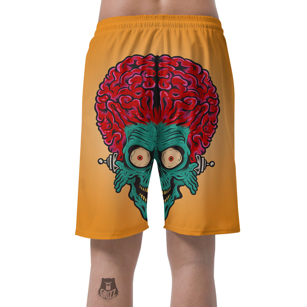 Zombie Big Brain Print Men's Shorts-grizzshop