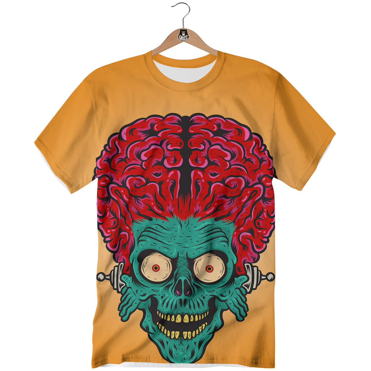 Zombie Big Brain Print T-Shirt-grizzshop