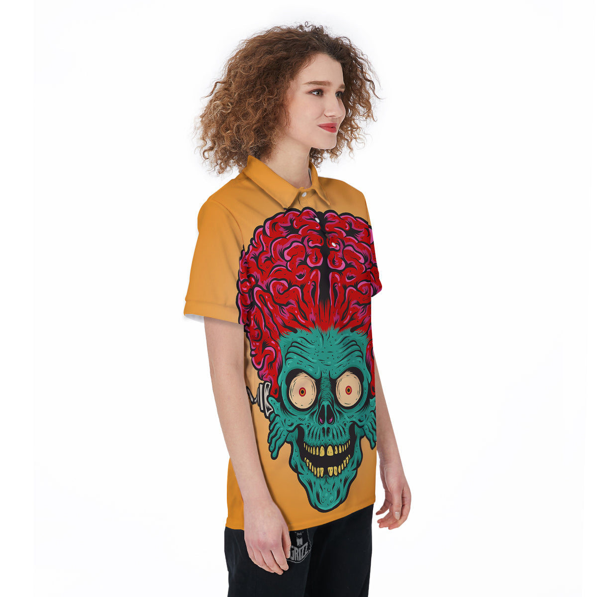 Zombie Big Brain Print Women's Golf Shirts-grizzshop