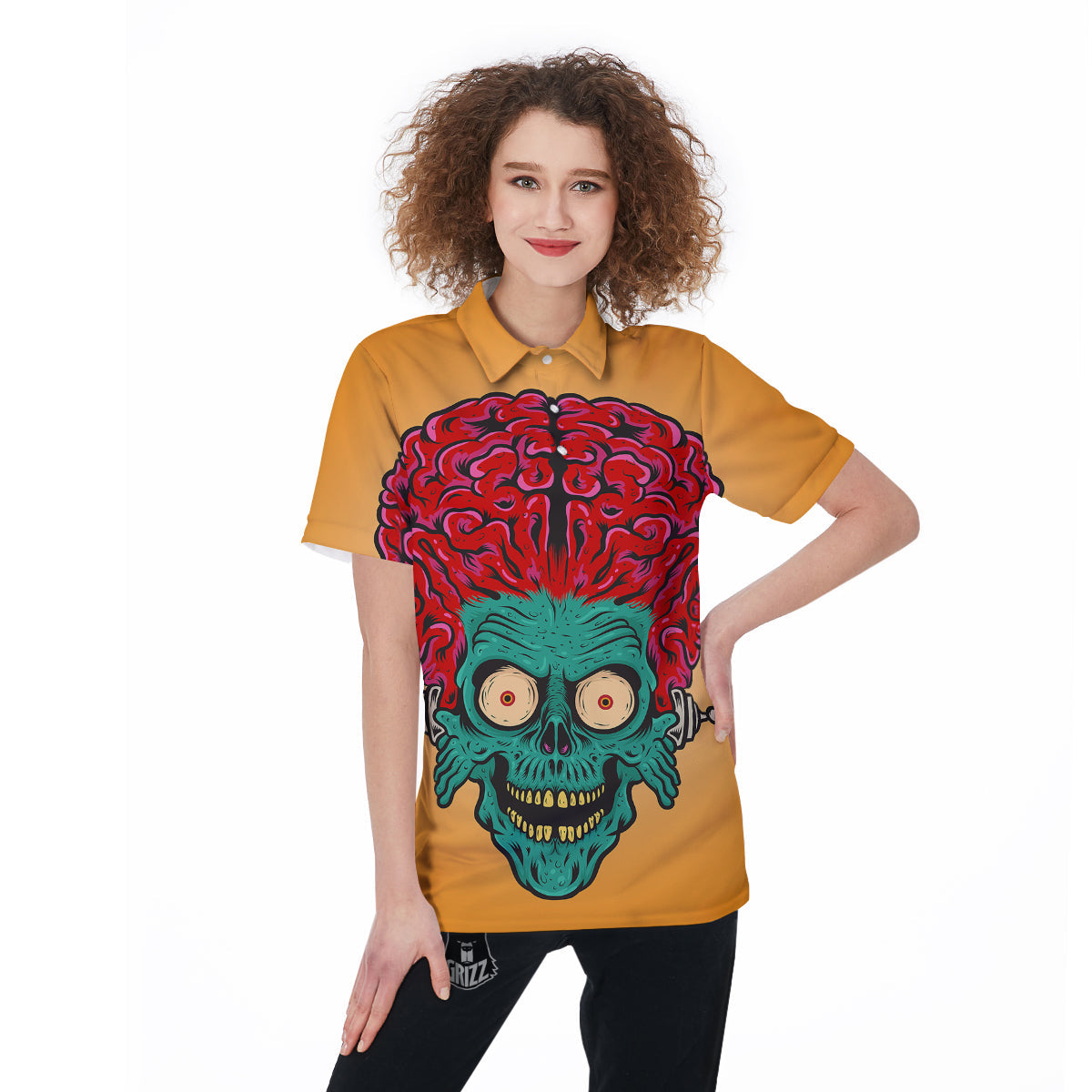 Zombie Big Brain Print Women's Golf Shirts-grizzshop