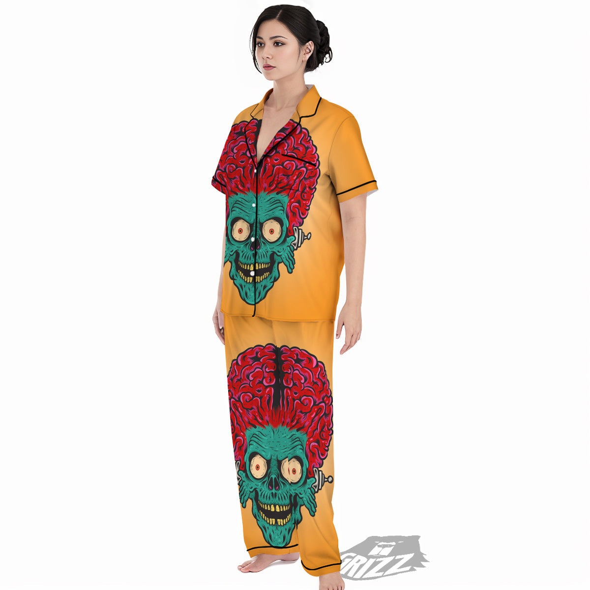 Zombie Big Brain Print Women's Pajamas Set-grizzshop