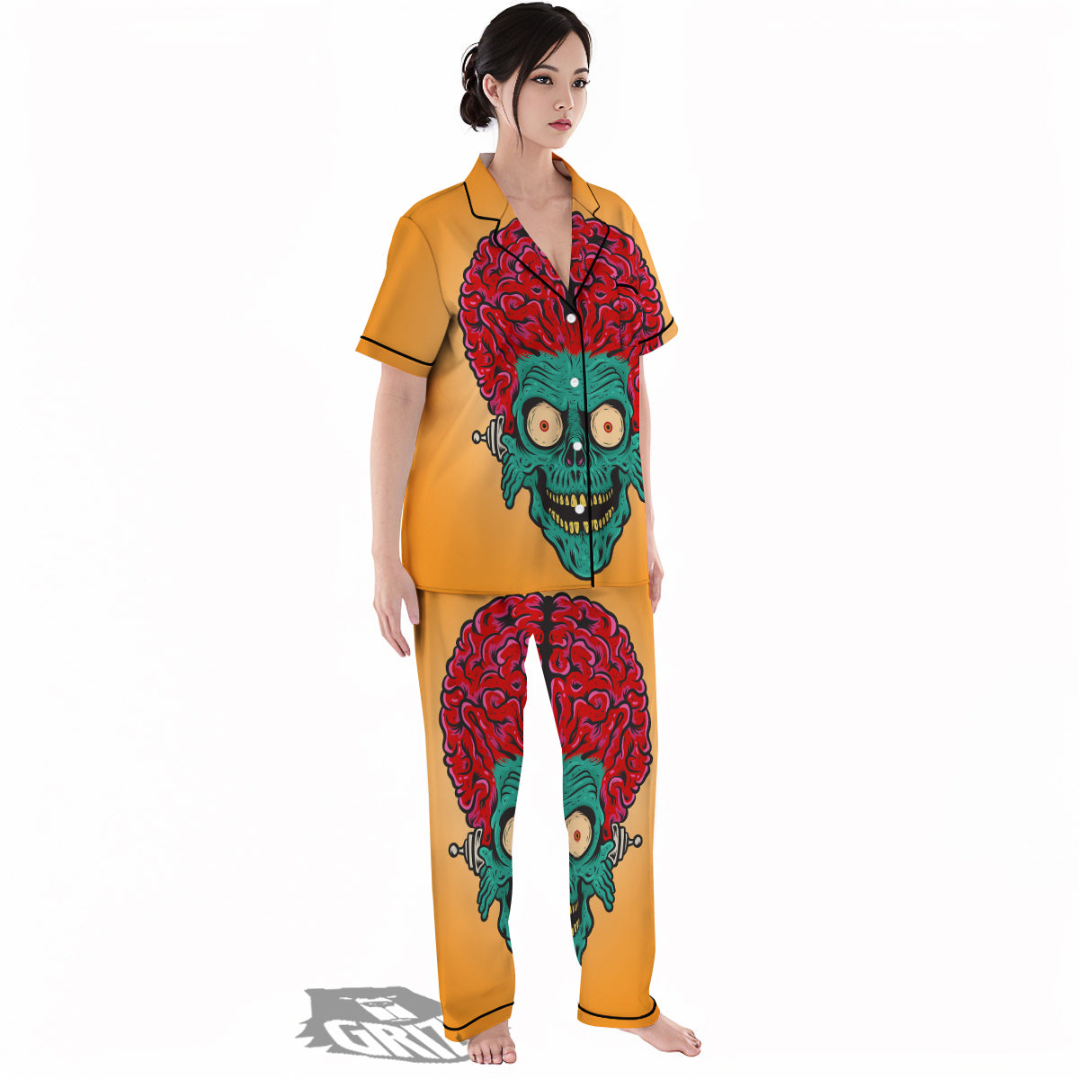 Zombie Big Brain Print Women's Pajamas Set-grizzshop