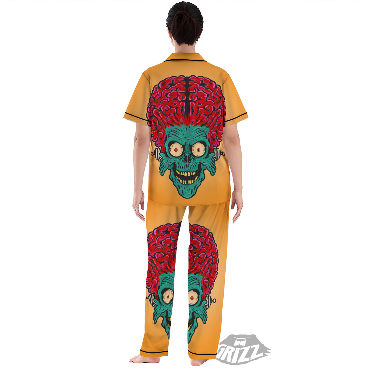 Zombie Big Brain Print Women's Pajamas Set-grizzshop