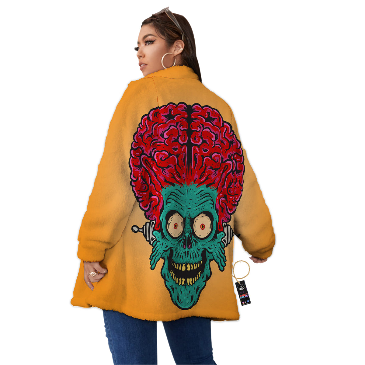 Zombie Big Brain Print Women's Sherpa Jacket-grizzshop