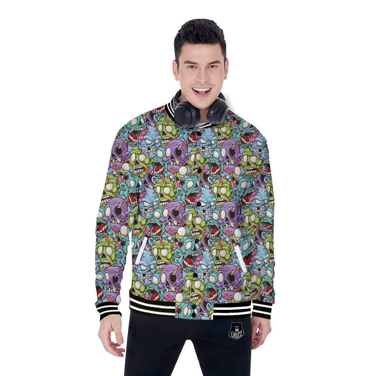 Zombie Bloody Print Pattern Baseball Jacket-grizzshop