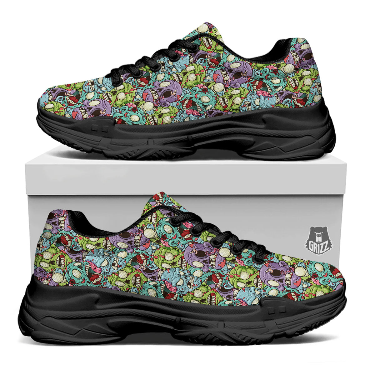 Zombie Bloody Print Pattern Black Chunky Shoes-grizzshop