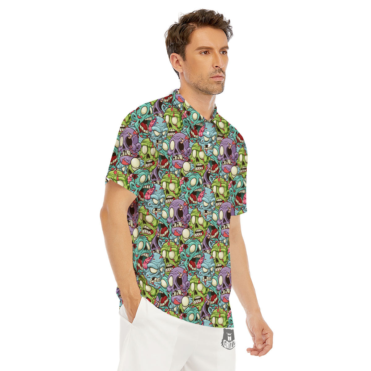 Zombie Bloody Print Pattern Men's Golf Shirts-grizzshop