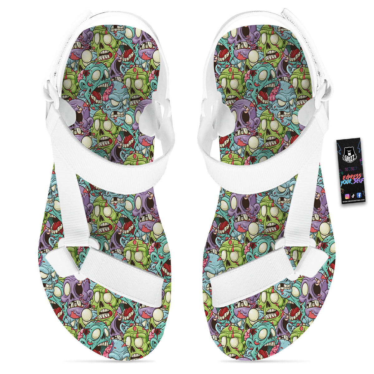 Zombie Bloody Print Pattern White Open Toe Sandals-grizzshop