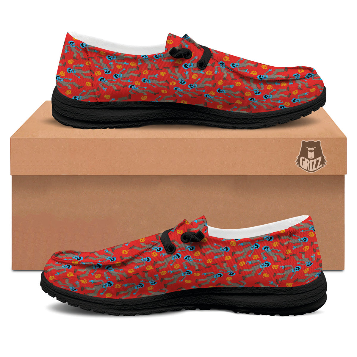 Zombie Blue Print Pattern Black Loafers-grizzshop