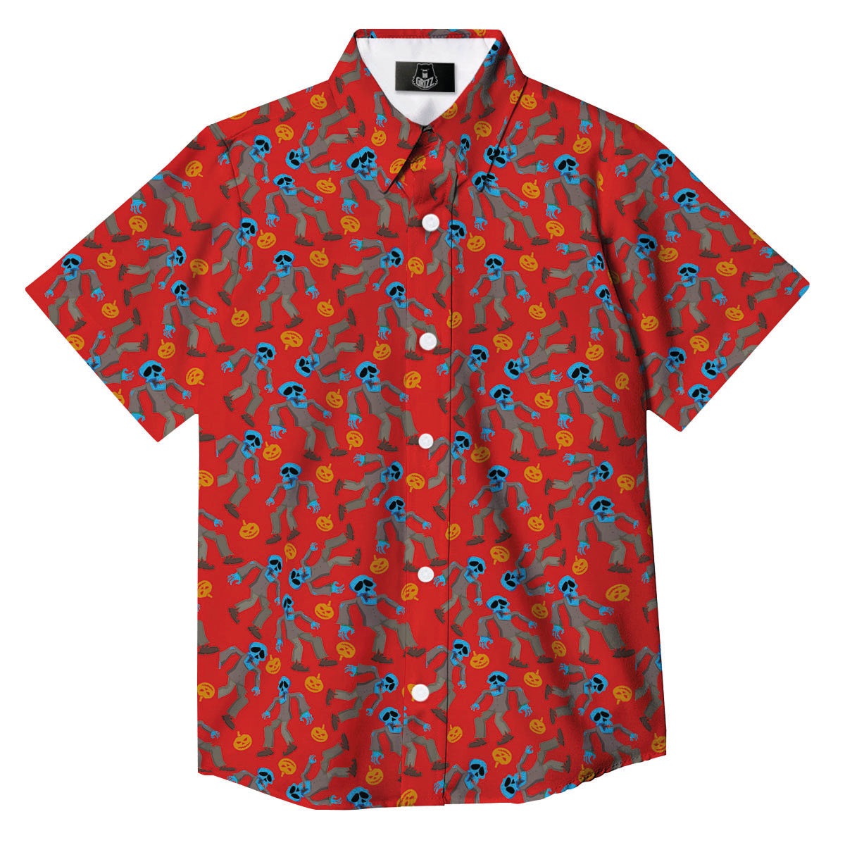 Zombie Blue Print Pattern Button Up Shirt-grizzshop