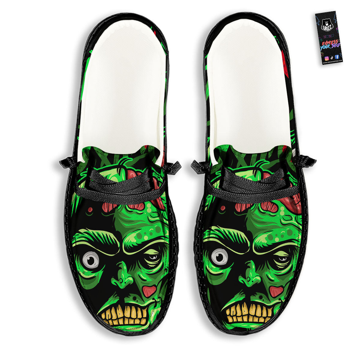 Zombie Brain Halloween Print Black Loafers-grizzshop