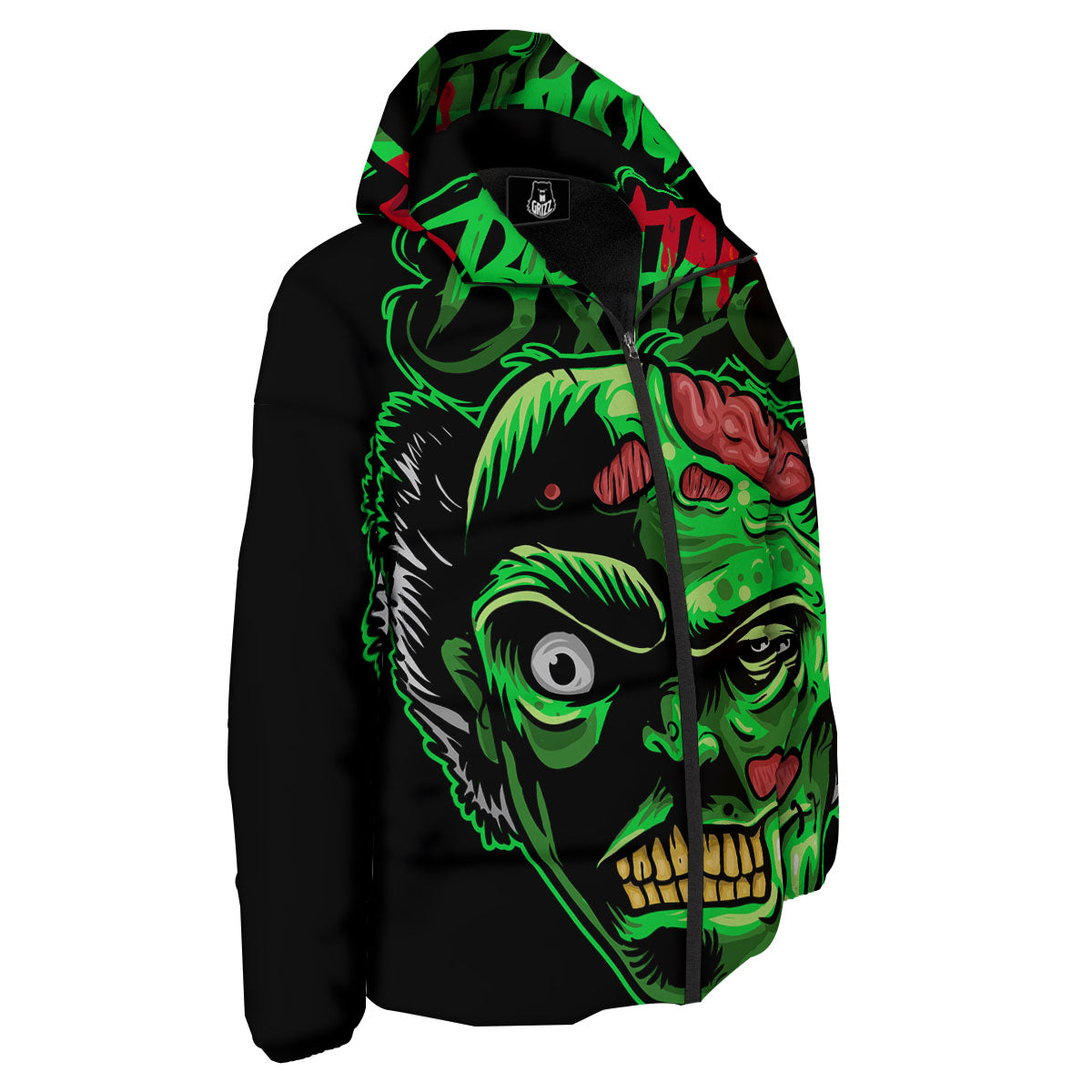 Zombie Brain Halloween Print Down Jacket-grizzshop
