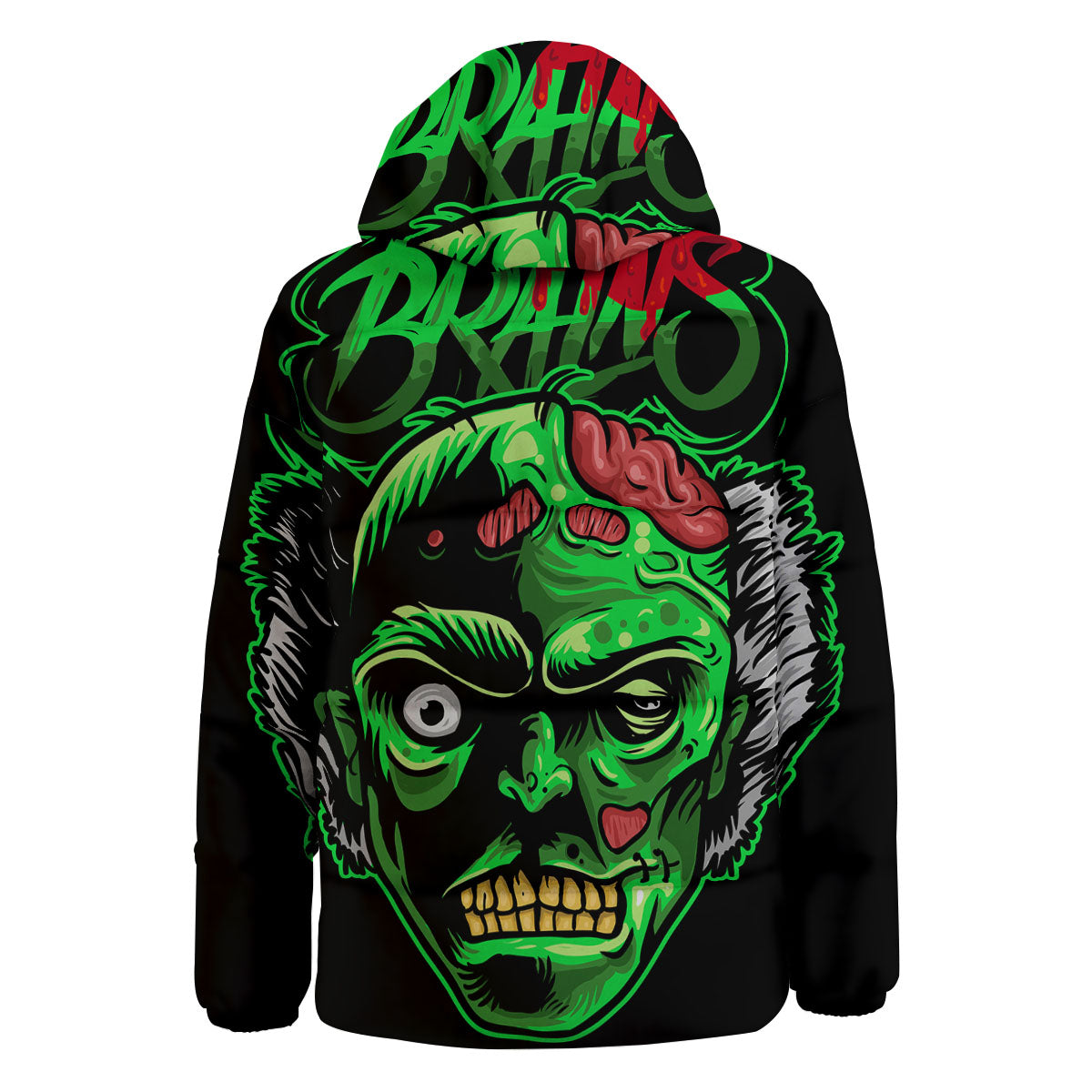 Zombie Brain Halloween Print Down Jacket-grizzshop