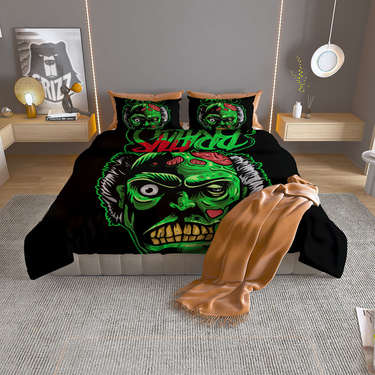Zombie Brain Halloween Print Duvet Cover Bedding Set