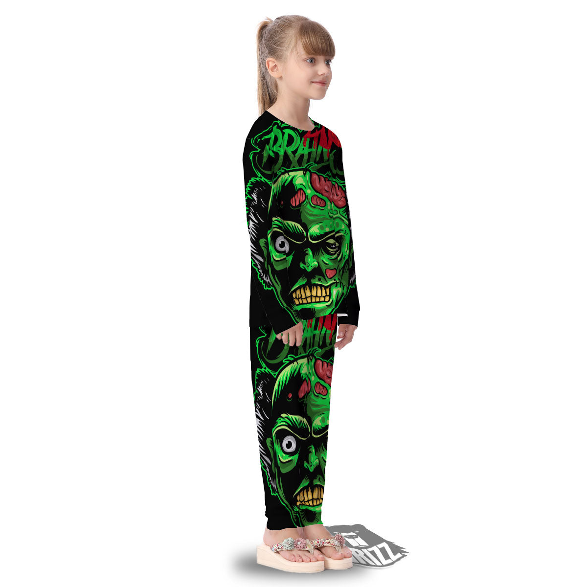 Zombie Brain Halloween Print Kid's Pajamas-grizzshop