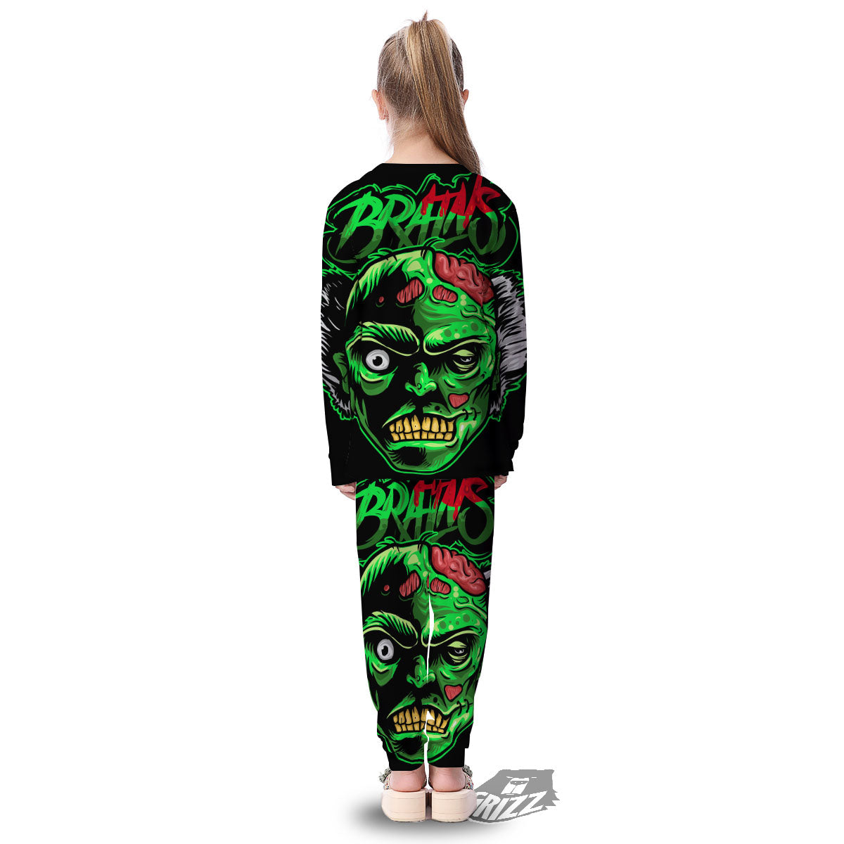 Zombie Brain Halloween Print Kid's Pajamas-grizzshop