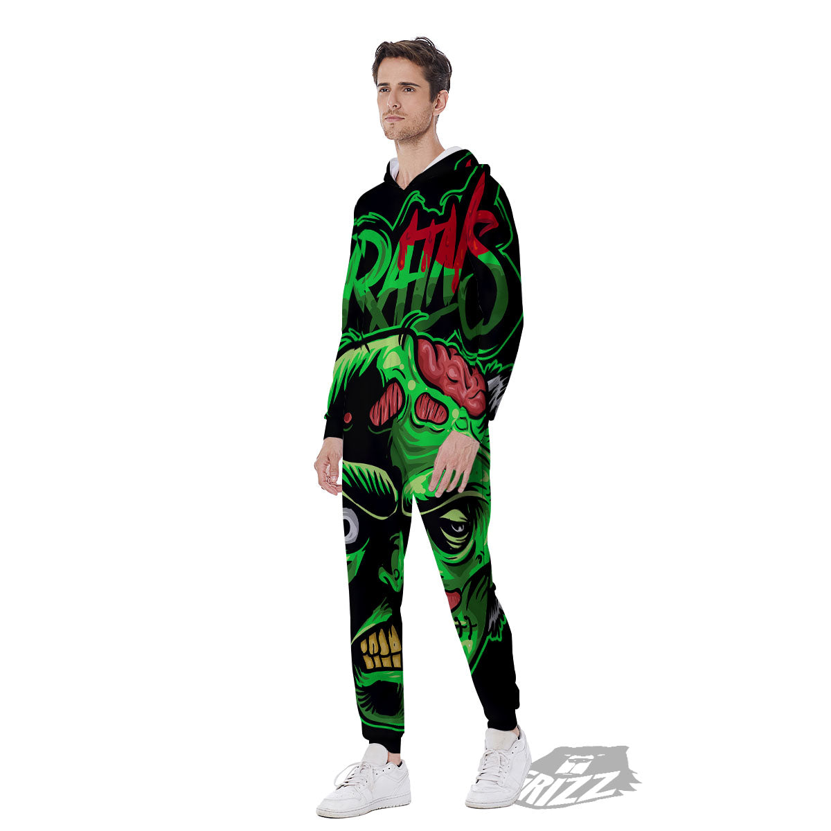 Zombie Brain Halloween Print Men's Jumpsuit-grizzshop