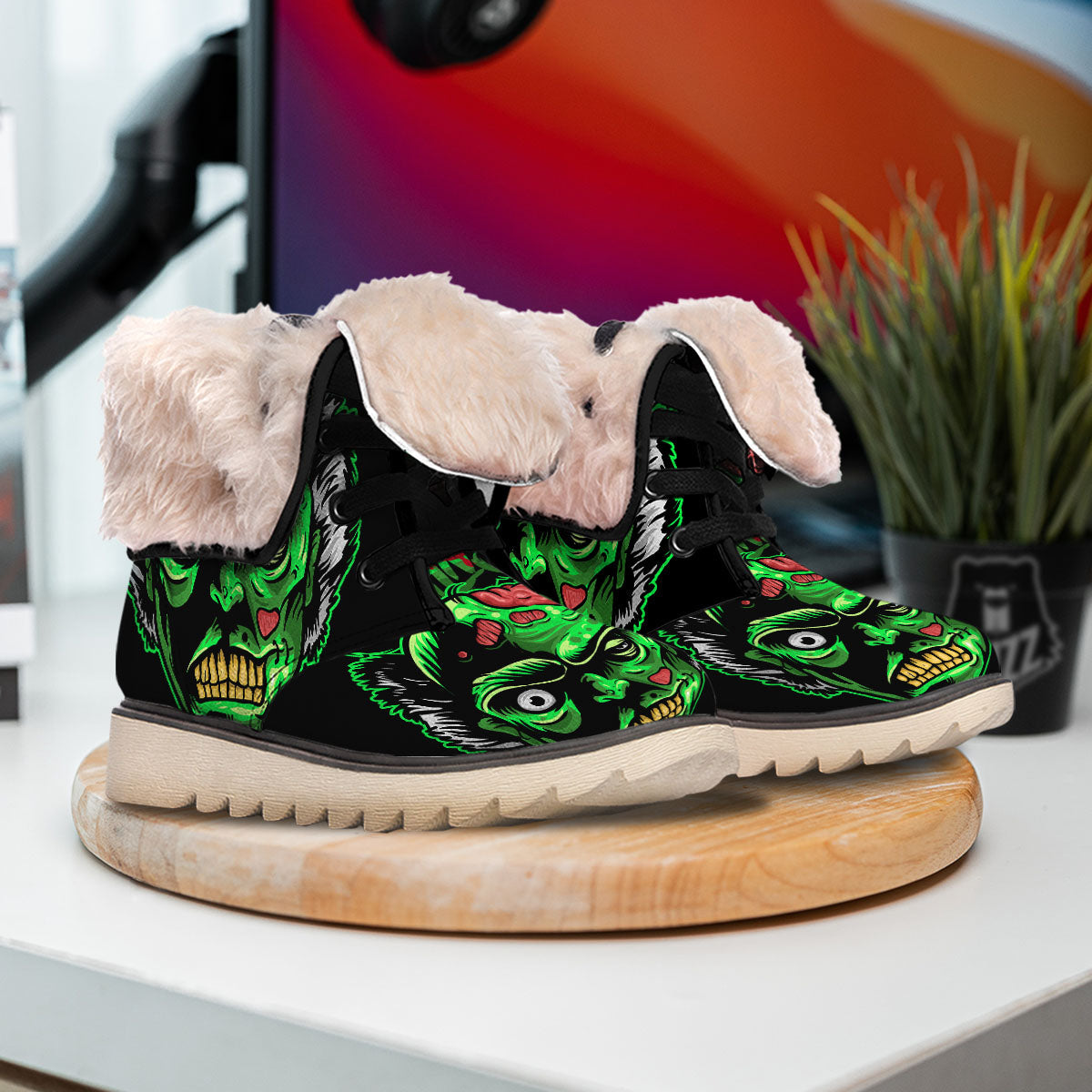 Zombie Brain Halloween Print Snow Boots-grizzshop