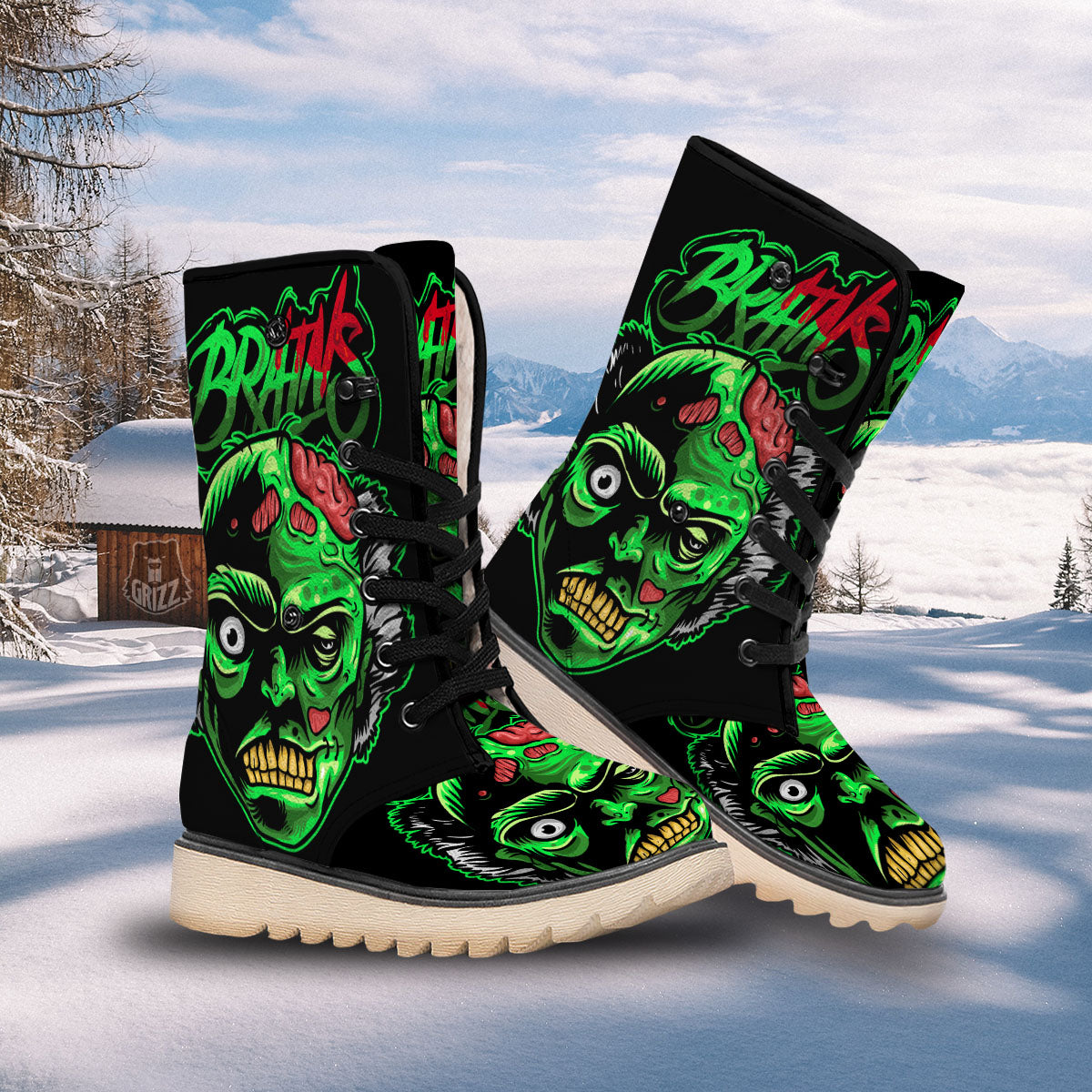 Zombie Brain Halloween Print Snow Boots-grizzshop