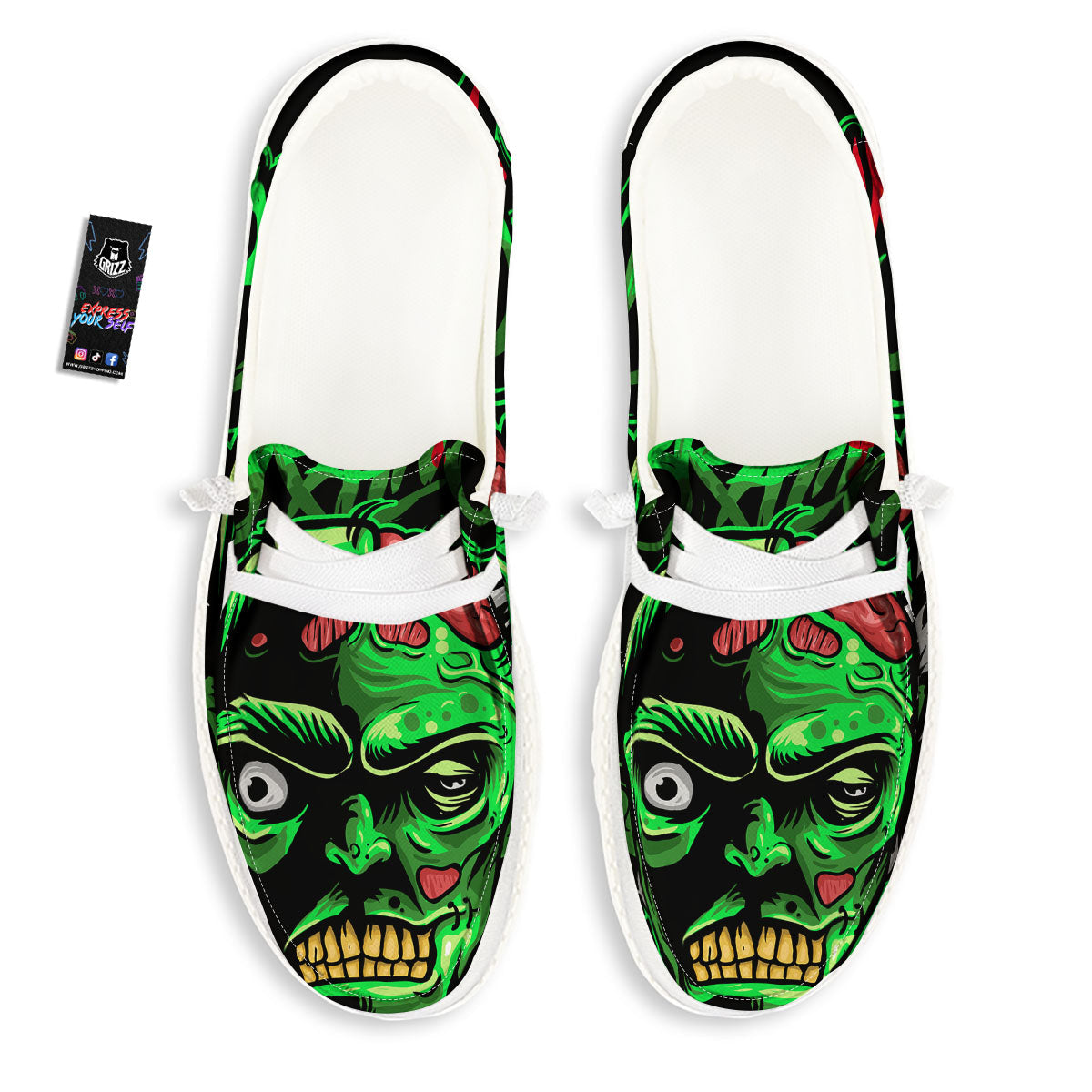 Zombie Brain Halloween Print White Loafers-grizzshop