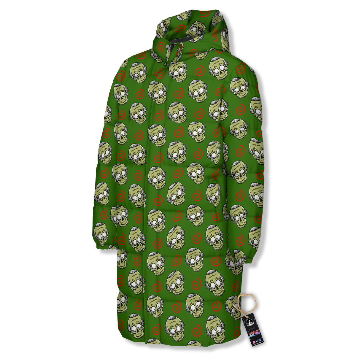 Zombie Cartoon Print Pattern Long Down Jacket-grizzshop