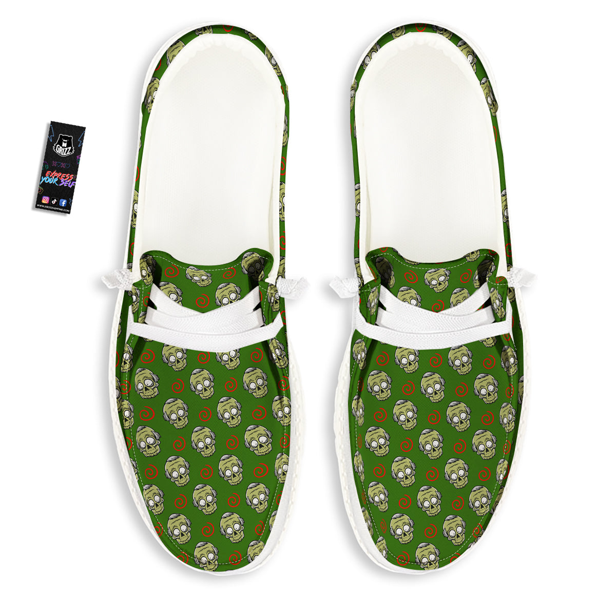 Zombie Cartoon Print Pattern White Loafers-grizzshop