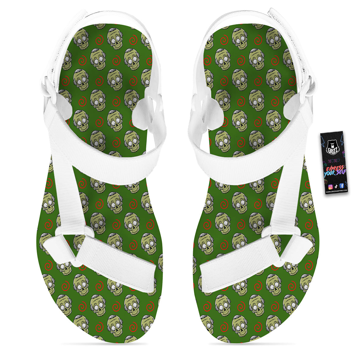 Zombie Cartoon Print Pattern White Open Toe Sandals-grizzshop
