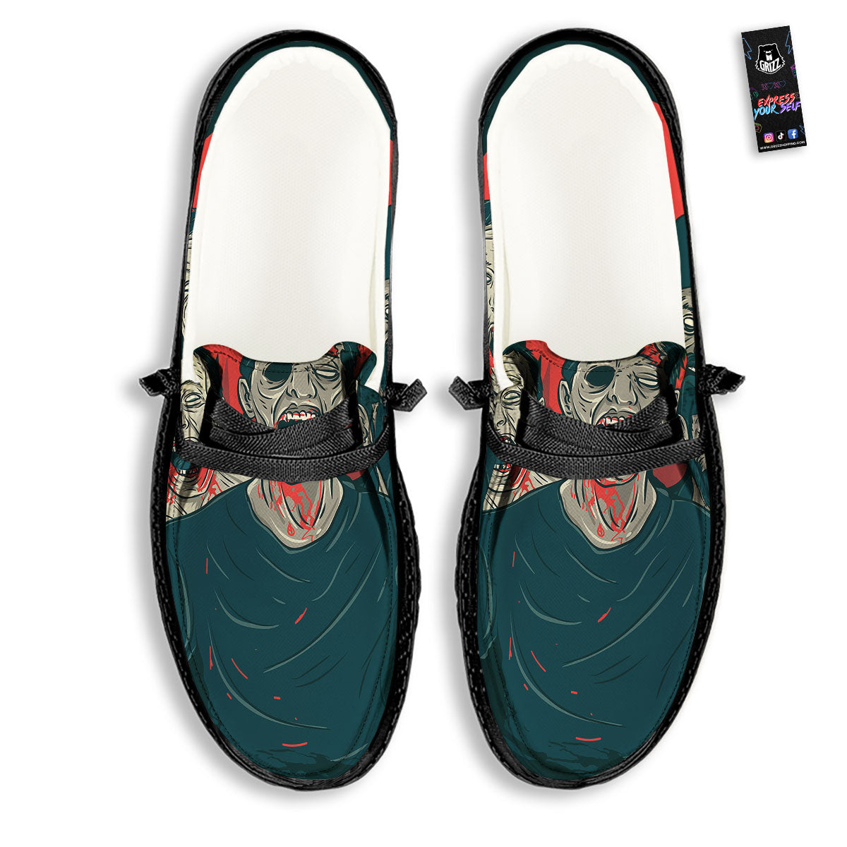 Zombie Crowd Halloween Print Black Loafers-grizzshop