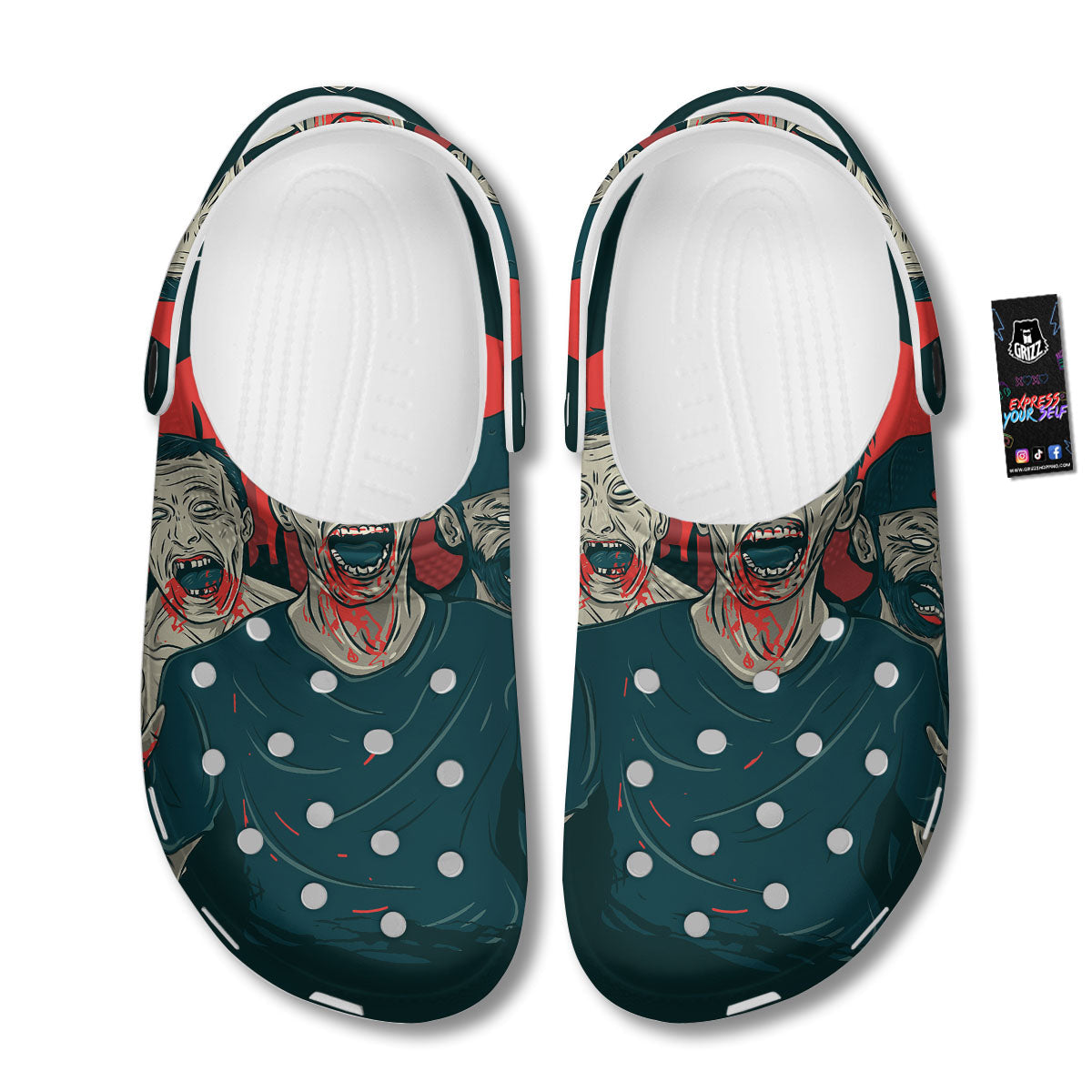Zombie Crowd Halloween Print Clog-grizzshop