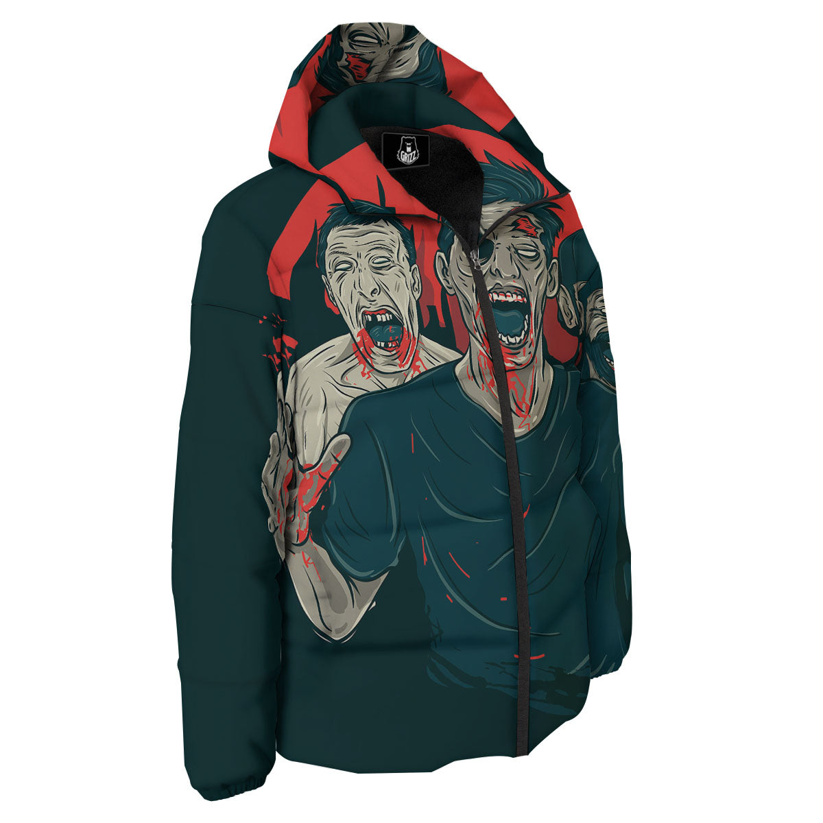 Zombie Crowd Halloween Print Down Jacket-grizzshop