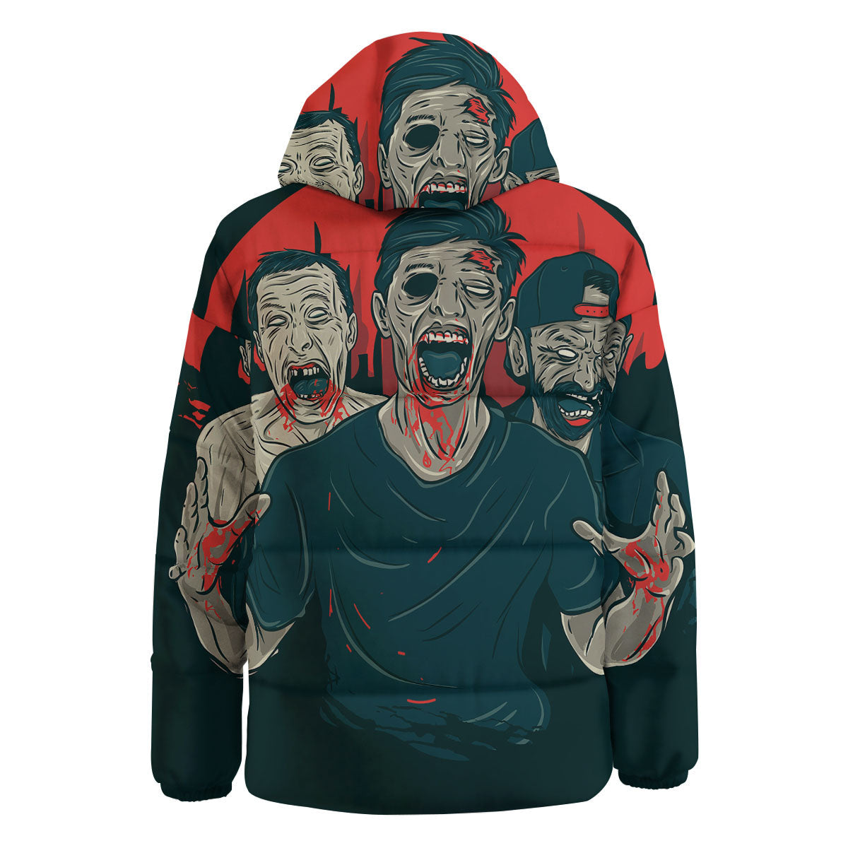 Zombie Crowd Halloween Print Down Jacket-grizzshop