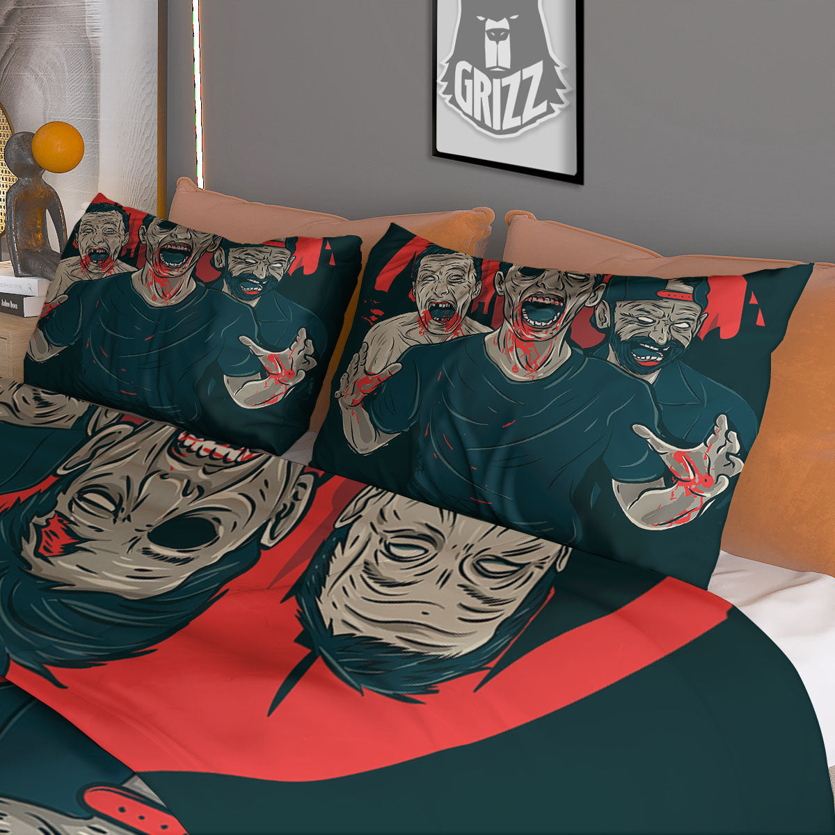 Zombie Crowd Halloween Print Duvet Cover Bedding Set